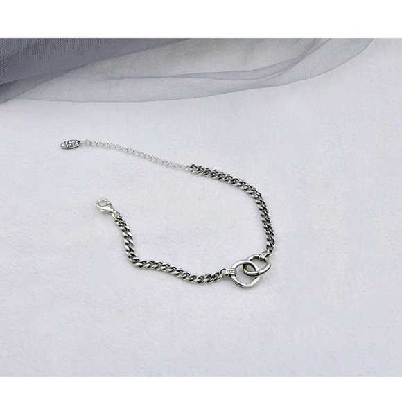 *925 Sterling Silver Double Circle Chain Bracelet - Picture 6 of 8
